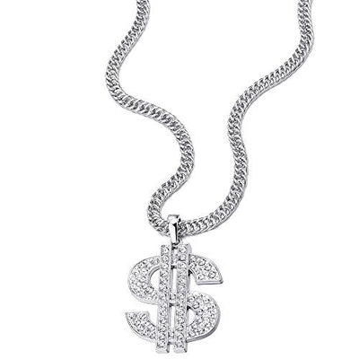 COOLSTEELANDBEYOND Hip Hop Punk Large US Dollar Money Sign Pendant with Rhinestones Necklace for Men Women