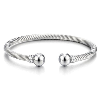 COOLSTEELANDBEYOND Elastic Adjustable Stainless Steel Cuff Bangle Bracelet for Mens Womens