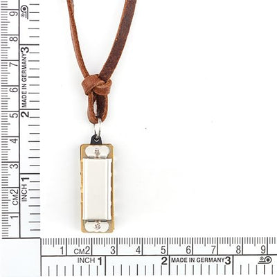 COOLSTEELANDBEYOND Harmonica Pendant Men Women Leather Necklace with Adjustable Brown Leather Cord