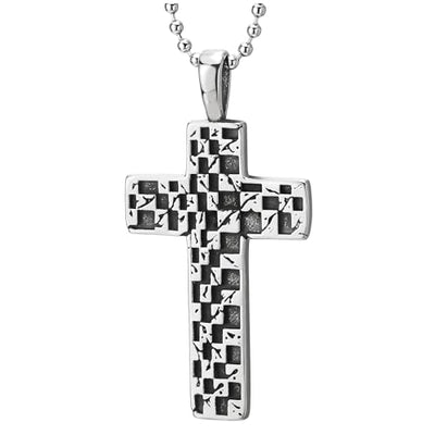 COOLSTEELANDBEYOND Retro Style Cross Pendant of Stainless Steel, Mens Women Necklace, 30 inches Ball Chain