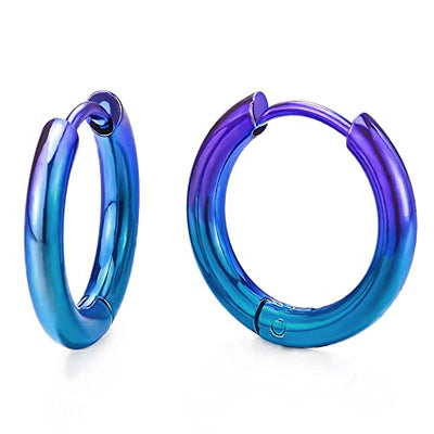 Pair Stainless Steel Oxidized Plain Circle Huggie Hinged Hoop Earrings for Men Women