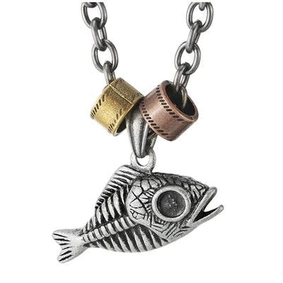 COOLSTEELANDBEYOND Fish Skeleton Pendant, Mens and Women Charm Necklace Gothic Style, 24 inches Rope Chain