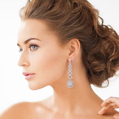 Rhinestone Statement Earrings, Long Dangle Circle Link Chandelier Earrings, Bridal Wedding Prom