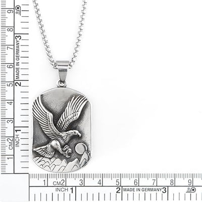 COOLSTEELANDBEYOND Mens Embossed Flying Eagle Pendant Dog Tag Necklace, Stainless Steel Medallion