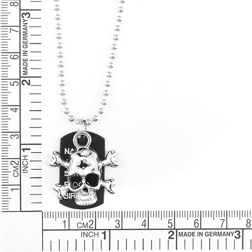 COOLSTEELANDBEYOND Gothic Punk Black Dog Tag Bone Pirate Skull Pendant Necklace with 27 in Ball Chain