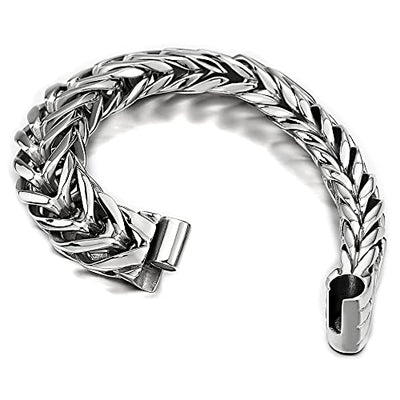 COOLSTEELANDBEYOND Masculine Style Wide Curb Chain Bracelet Stainless Steel Silver Color for Men