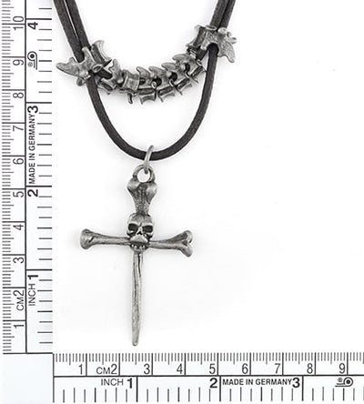 COOLSTEELANDBEYOND Vintage Bone Charm Skull Cross Leather Necklace, Leather Cord of Black Color, for Men Women