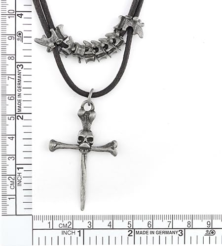 COOLSTEELANDBEYOND Vintage Bone Charm Skull Cross Leather Necklace, Leather Cord of Black Color, for Men Women