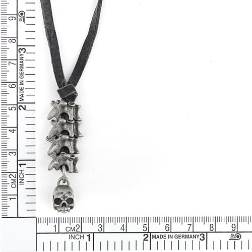 COOLSTEELANDBEYOND Old Metal Skeleton Bone Skull Charm Leather Necklace, Adjustable Black Leather Cord, Men Women