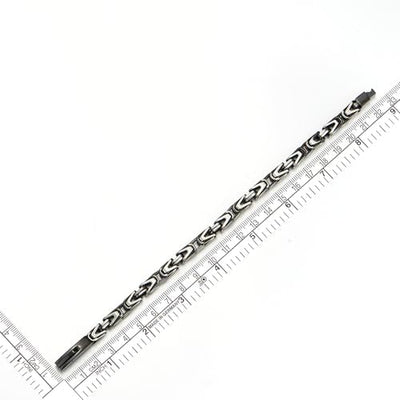 COOLSTEELANDBEYOND Silver Black Byzantine Chain, Satin Finished, Square Braided Link Bracelet for Mens, Stainless Steel