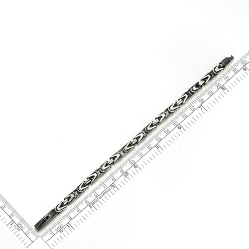 COOLSTEELANDBEYOND Silver Black Byzantine Chain, Satin Finished, Square Braided Link Bracelet for Mens, Stainless Steel