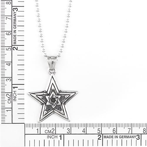 COOLSTEELANDBEYOND Vintage Pentagram Star Pendant Necklace of Stainless Steel, 24 inches Ball Chain, Mens