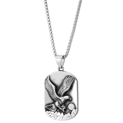 COOLSTEELANDBEYOND Mens Embossed Flying Eagle Pendant Dog Tag Necklace, Stainless Steel Medallion