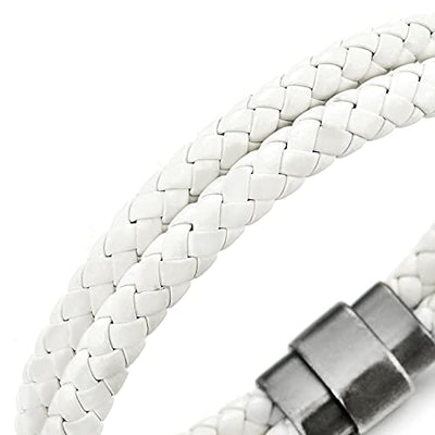 COOLSTEELANDBEYOND Braided Leather Bangle Bracelet for Men Women Genuine Leather Wristband with Magnetic Clasp