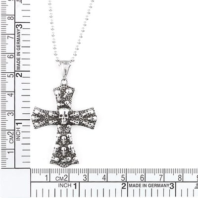 COOLSTEELANDBEYOND Mens Skulls Cross Pendant Necklace of Stainless Steel, Gothic Vintage, 30 inches Ball Chain