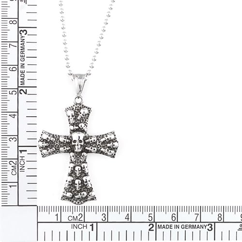 COOLSTEELANDBEYOND Mens Skulls Cross Pendant Necklace of Stainless Steel, Gothic Vintage, 30 inches Ball Chain