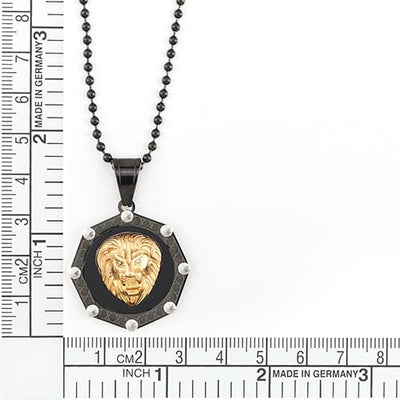 COOLSTEELANDBEYOND Gold Black Lion Head Medal Pendant with CZ and Black Onyx, Mens Stainless Steel Necklace