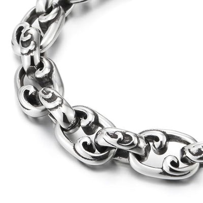 COOLSTEELANDBEYOND Mens Braided Link Chain Bracelet, Filigree Special Design, Stainless Steel, Vintage Oval Links