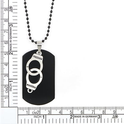 COOLSTEELANDBEYOND Black Dog Tag and Handcuff Pendant Necklace for Men, Silver Black, 27 Inches Ball Chain, Punk Rock