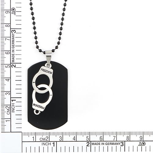 COOLSTEELANDBEYOND Black Dog Tag and Handcuff Pendant Necklace for Men, Silver Black, 27 Inches Ball Chain, Punk Rock
