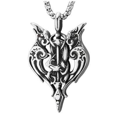 COOLSTEELANDBEYOND Viking Gungnir Raven The Spear Pendant, Men Stainless Steel Vintage Necklace with Wheat Chain