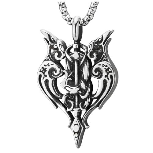 COOLSTEELANDBEYOND Viking Gungnir Raven The Spear Pendant, Men Stainless Steel Vintage Necklace with Wheat Chain