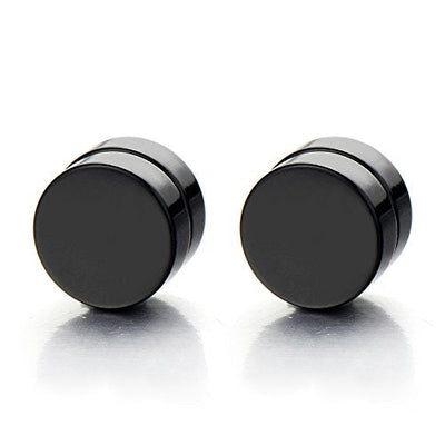 2pcs Magnetic Black Circle Stud Earrings for Men Women, Non-Piercing Clip On Cheater Fake Ear Gauges