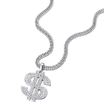 COOLSTEELANDBEYOND Hip Hop Punk Large US Dollar Money Sign Pendant with Rhinestones Necklace for Men Women