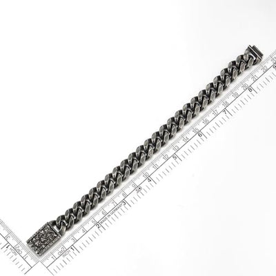 COOLSTEELANDBEYOND Old Metal Finishing Curb Chain Bracelet, Skulls Push-in Box Clasp, Mens Vintage Stainless Steel