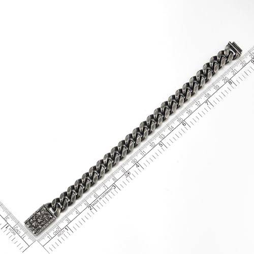 COOLSTEELANDBEYOND Old Metal Finishing Curb Chain Bracelet, Skulls Push-in Box Clasp, Mens Vintage Stainless Steel