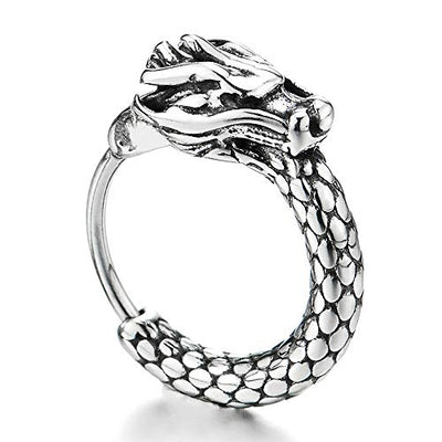 Retro Style Vintage Dragon Scales Huggie Hinged Hoop Earrings for Men Womens, Stainless Steel