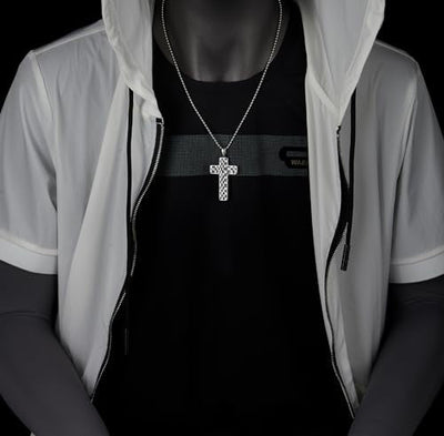 COOLSTEELANDBEYOND Retro Style Cross Pendant of Stainless Steel, Mens Women Necklace, 30 inches Ball Chain