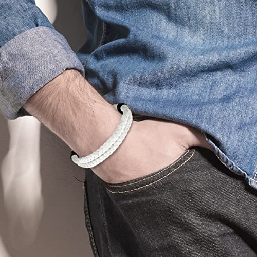 COOLSTEELANDBEYOND Braided Leather Bangle Bracelet for Men Women Genuine Leather Wristband with Magnetic Clasp