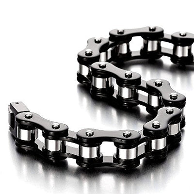 COOLSTEELANDBEYOND Ladies Mens Stainless Steel Motorcycle Bike Chain Bracelet with Buckle Clasp Polished