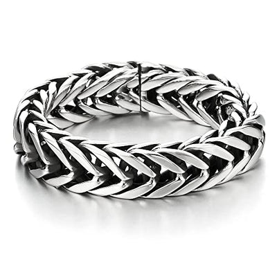 COOLSTEELANDBEYOND Masculine Style Wide Curb Chain Bracelet Stainless Steel Silver Color for Men