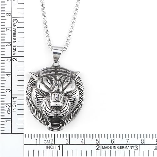 COOLSTEELANDBEYOND Stainless Steel Mens Tiger Head Pendant Necklace with 30 inches Wheat Chain