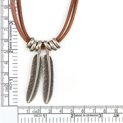 COOLSTEELANDBEYOND Mens Women Two Feathers Pendant, Charm Leather Necklace, Brown Leather Cord Unisex Necklace