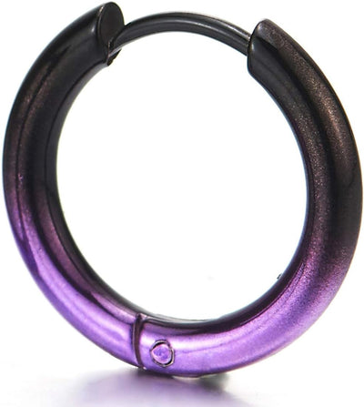 Pair Stainless Steel Oxidized Plain Circle Huggie Hinged Hoop Earrings for Men Women