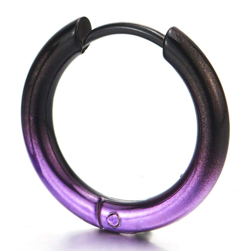 Pair Stainless Steel Oxidized Plain Circle Huggie Hinged Hoop Earrings for Men Women