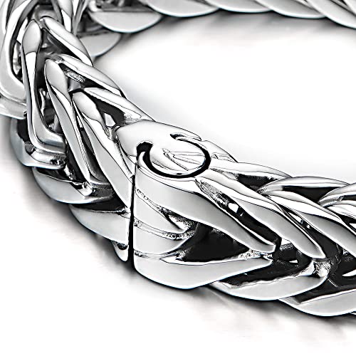 COOLSTEELANDBEYOND Masculine Style Wide Curb Chain Bracelet Stainless Steel Silver Color for Men