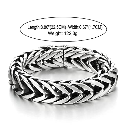 COOLSTEELANDBEYOND Masculine Style Wide Curb Chain Bracelet Stainless Steel Silver Color for Men