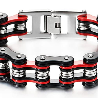 COOLSTEELANDBEYOND Stainless Steel Biker Bracelet for Men, Masculine Motorcycle Chain Style, Bike Link High Polished