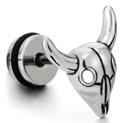 Pair of Bull Goat Skull Stud Earrings Unisex for Mens Stainless Steel