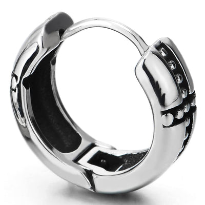 Classic Huggie Hinged Hoop Earrings with Cross Unisex Men Women