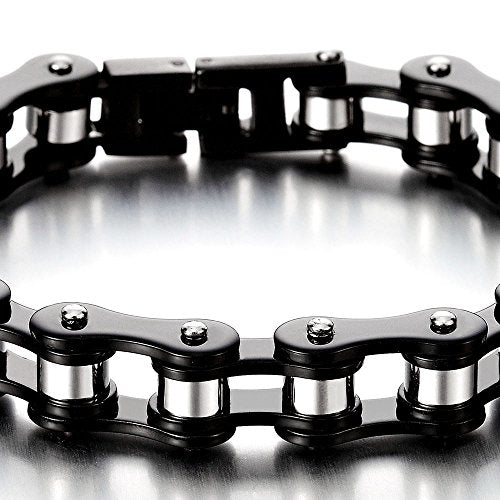 COOLSTEELANDBEYOND Ladies Mens Stainless Steel Motorcycle Bike Chain Bracelet with Buckle Clasp Polished