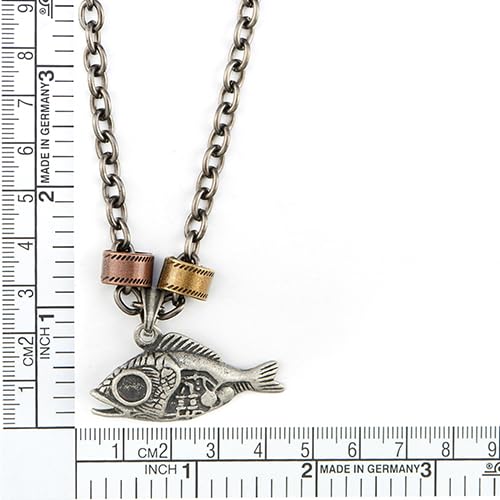 COOLSTEELANDBEYOND Fish Skeleton Pendant, Mens and Women Charm Necklace Gothic Style, 24 inches Rope Chain