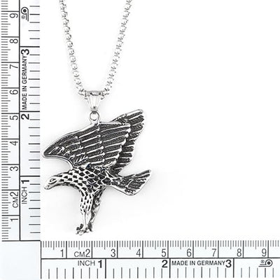 COOLSTEELANDBEYOND Vintage Flying Eagle Pendant Necklace in Stainless Steel, for Men, 30 inches Wheat Chain