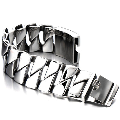 COOLSTEELANDBEYOND Heavy and Study Mens Stainless Steel Fancy Curb Chain Bracelet Silver Color High Polished