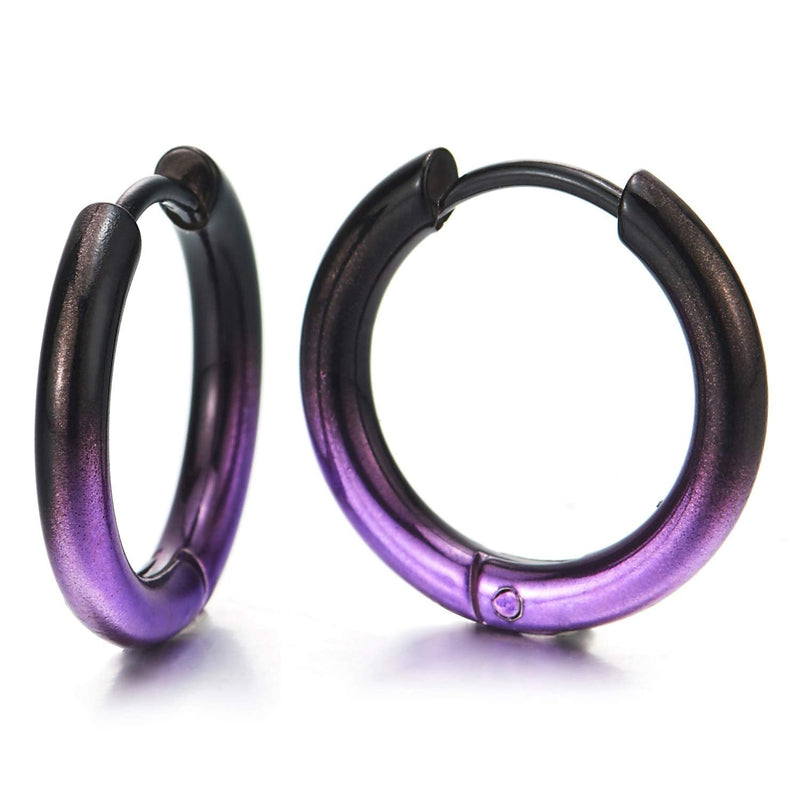 Pair Stainless Steel Oxidized Plain Circle Huggie Hinged Hoop Earrings for Men Women