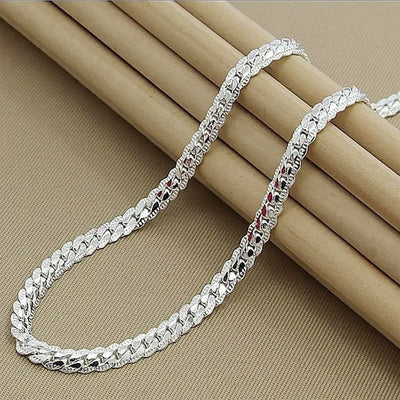 Nice 925 Sterling Silver 6MM Full Sideways Chain Necklace For Women Men Fashion Jewelry Sets Wedding Gift